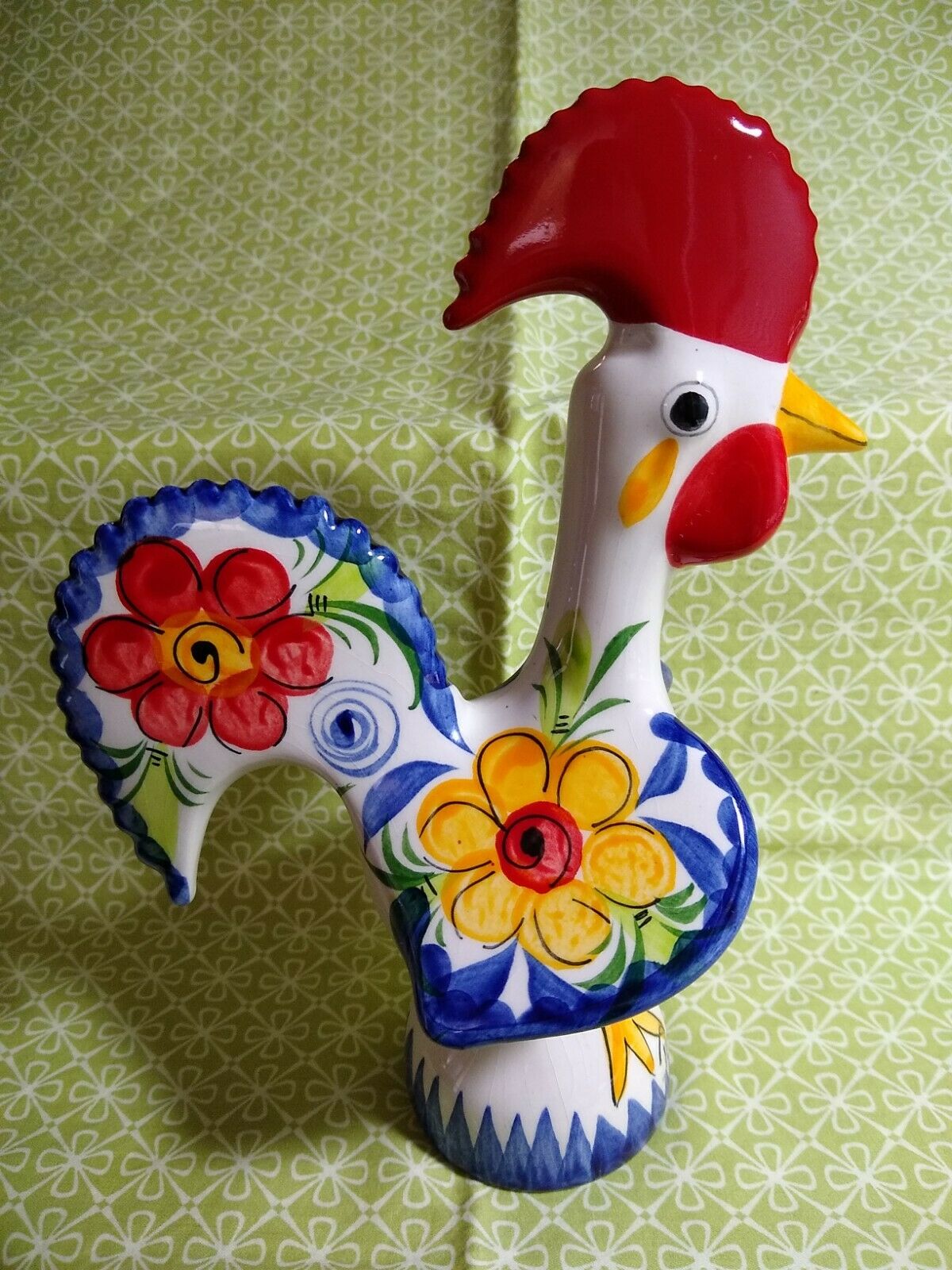Vintage Ceramic Rooster Of Barcelos Portugal Hand Painted Folk Art Color On Whte