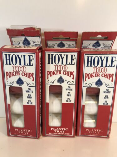 3 Packs- Hoyle 100 Poker Chips 1992 Complete Nib- 300 Chips Total-vtg Locking