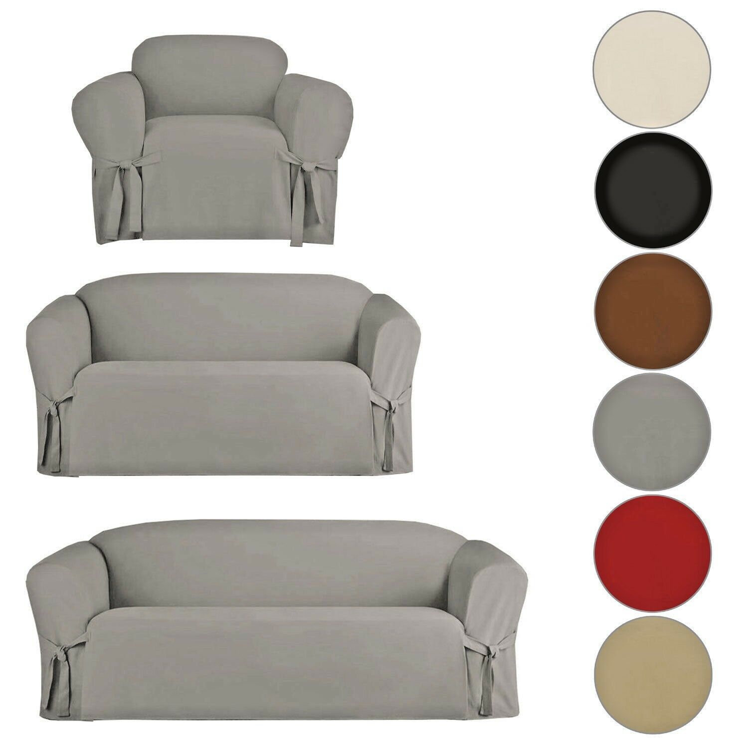 Slipcover Sofa Loveseat Chair Furniture Cover, Brown Black Taupe Micro Suede